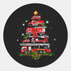消防士の消防車クリスマスツリーライトサンタ ラウンドシール