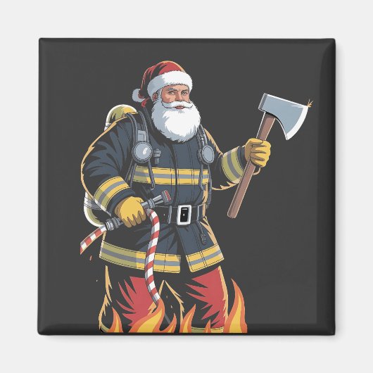 消防士の消防車 クリスマスツリー サンタ Xmas マグネット (正面)