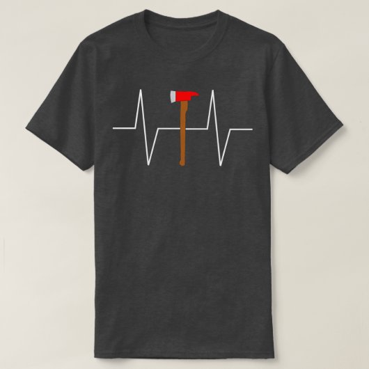 消防士の火の斧ハートビートEKGパルスT Tシャツ (デザイン正面)