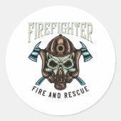 消防士の火災と救助のクラシックラウンドステッカー ラウンドシール (正面)