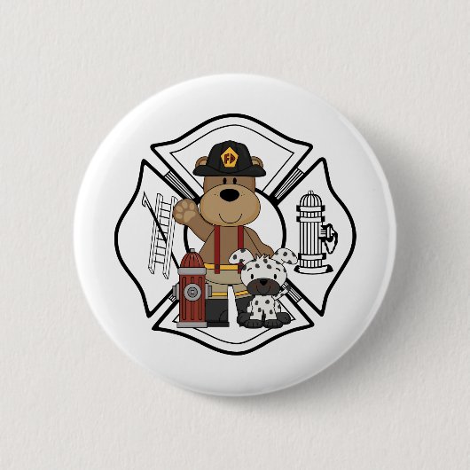 消防士の火Deptくま 缶バッジ (正面)
