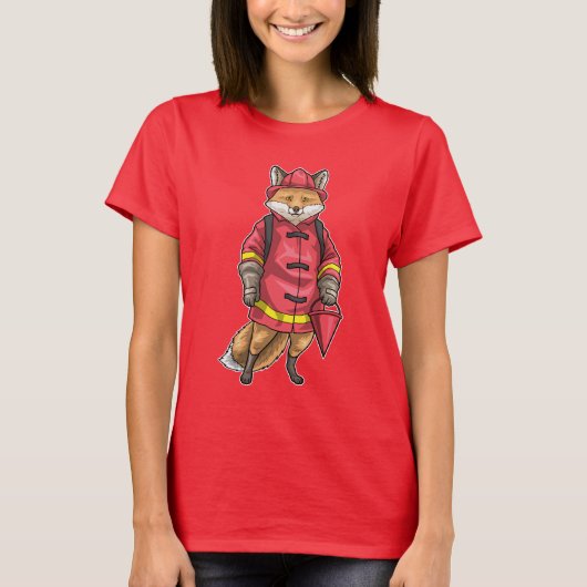 消防士の狐の防火ヘルメット Tシャツ (正面)