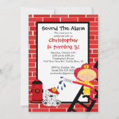 消防士の男の子の普通消防車の誕生会 招待状 (正面)