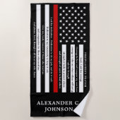 消防士の祈りの言葉パーソナライズされた薄い赤線 ビーチタオル (正面)