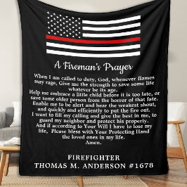 消防士の祈りの言葉薄い赤線の消防士 フリースブランケット