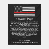 消防士の祈りの言葉薄い赤線の消防士 フリースブランケット (正面)