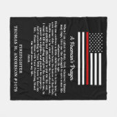 消防士の祈りの言葉薄い赤線の消防士 フリースブランケット (正面(横))