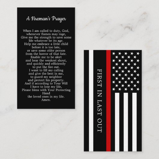 消防士の祈りの言葉薄い赤線の消防士 名刺 (正面/裏面)