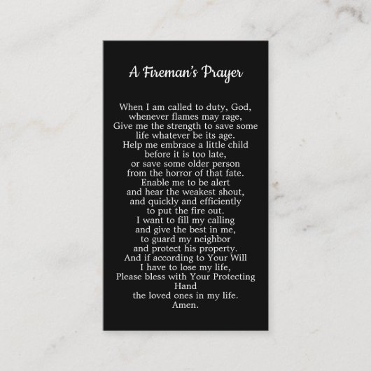 消防士の祈りの言葉薄い赤線の消防士 名刺 (正面)