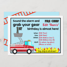 消防士の第1バースデーパーティ招待状の消防士