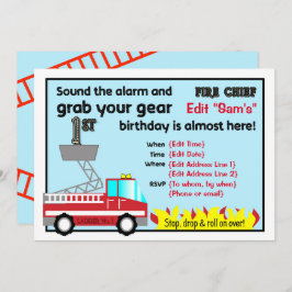 消防士の第1バースデーパーティ招待状の消防士 招待状