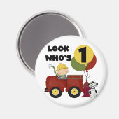 消防士の第1誕生日のTシャツおよびギフト マグネット (正面/裏面)