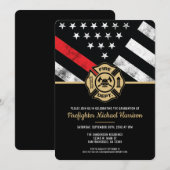 消防士の細い赤線の消防士卒業 招待状 (正面/裏面)