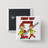 消防士の英雄のTシャツおよびギフト 缶バッジ (正面&裏面)