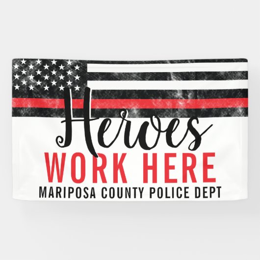 消防士の英雄はここで赤線アメリカ国旗 横断幕 (横)