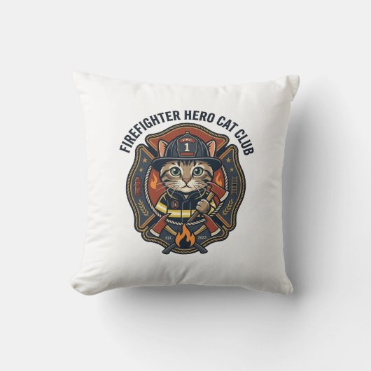 消防士の英雄猫+猫グラフィックTシャツアート - 消防士 クッション (正面)