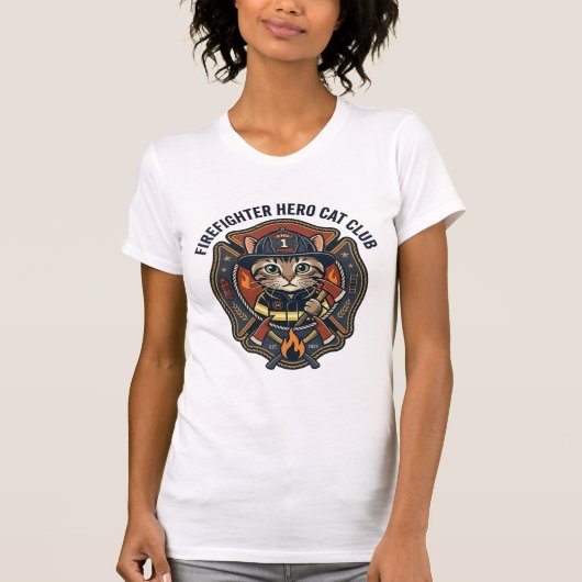 消防士の英雄猫+猫グラフィックTシャツアート - 消防士 Tシャツ (正面)
