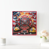 消防士の英雄的愛国心 スクエア壁時計 (ホーム)