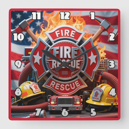 消防士の英雄的愛国心 スクエア壁時計 (正面)