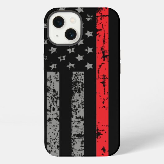 消防士の薄い赤線アメリカ国旗の消防士 iPhoneケース (裏面)