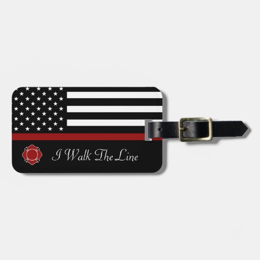 消防士の薄い赤線カスタマイズ可能な荷物のラベル ラゲッジタグ (正面横)