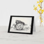 消防士の衣装を着たカボチャ カード (黄色い花)