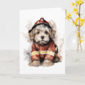 消防士の親友 犬 消防士 衣装 カード (黄色い花)