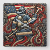 消防士の誇りを持った芸術祭 スクエア壁時計 (正面)