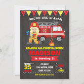 消防士の誕生日の招待状の女の子の黒板 招待状 (正面)