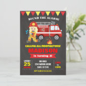 消防士の誕生日の招待状の女の子の黒板 招待状 (スタンド正面)