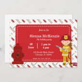 消防士の誕生日ガール 招待状 (正面/裏面)