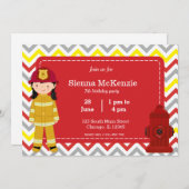 消防士の誕生日ガール 招待状 (正面/裏面)