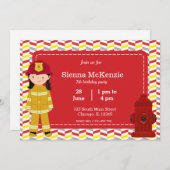 消防士の誕生日ガール 招待状 (正面/裏面)