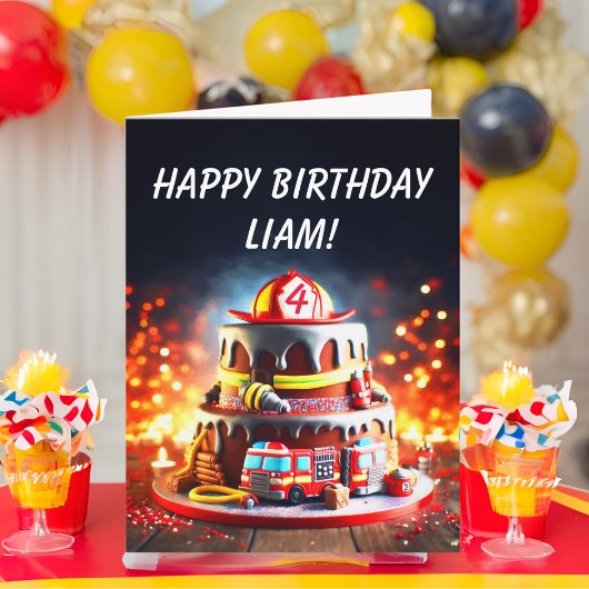 消防士の誕生日ケーキ ai アートワークの年齢をカスタマイズ カード