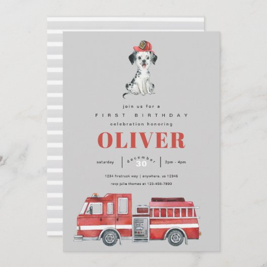 消防士の誕生日パーティーへの招待 招待状 (正面/裏面)