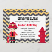 消防士の誕生日パーティーへの招待 招待状 (正面/裏面)