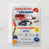 消防士の誕生日パーティー招待状 招待状 (正面)