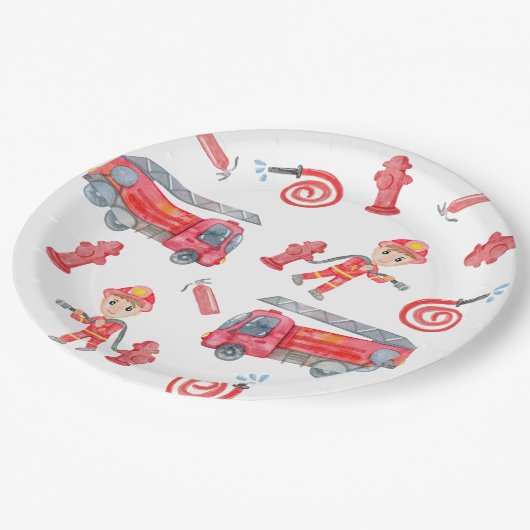 消防士の誕生日パーティー ペーパープレート (アングル)