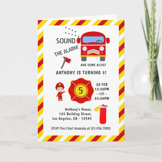 消防士の誕生日パーティー 招待状 (正面)