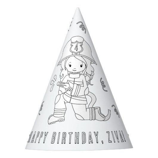 消防士の誕生日パーティー – Color Your Own Hat パーティーハット (正面)