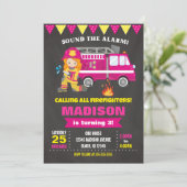 消防士の誕生日招待状 ガール ピンク 招待状 (スタンド正面)