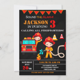 消防士の誕生日招待状　消防車のパーティー 招待状