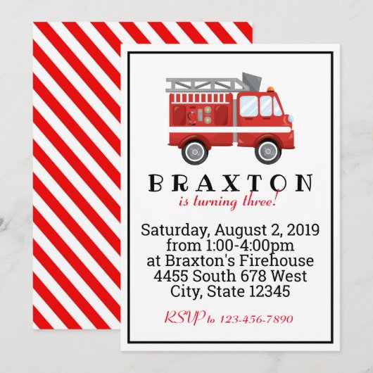 消防士の誕生日 招待状 (正面/裏面)