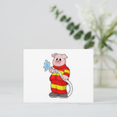 消防士の豚がホースを持って ポストカード (スタンド正面)