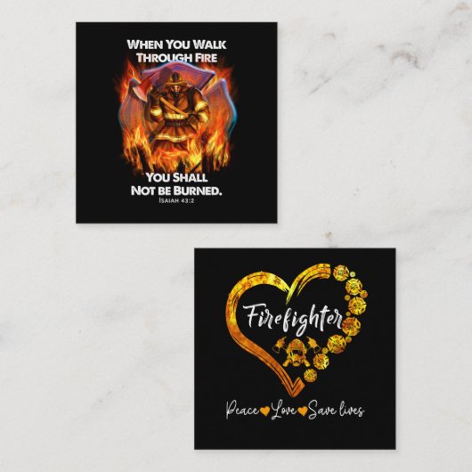 消防士の贈り物|火の中を歩く スクエア名刺 (正面/裏面)