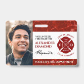 消防士の赤い大理石の写真の署名ID バッジ (正面)