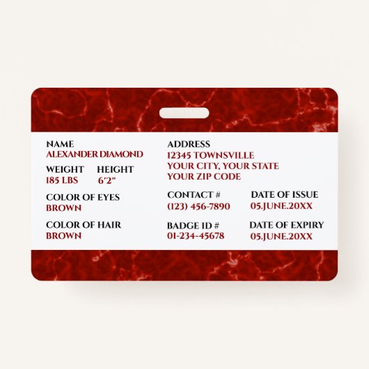 消防士の赤い大理石の写真の署名ID バッジ (裏面)