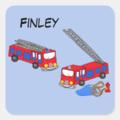 消防士の赤い消防車をパーソナライズ スクエアシール (正面)