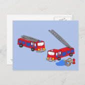 消防士の赤い消防車 ポストカード (正面/裏面)