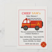 消防士の赤ちゃんお披露目パーティーの招待状 招待状 (正面/裏面)